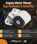 Engine motor mount showcasing features; aluminum and rubber material for 1992-1995 Honda Civic EG and 1994-2001 Acura Integra. Rock Solid Beefy Engine Motor Mount Kit For 1992 To 1995 Honda Civic Eg And 1994 To 2001 Acura Integra Delivering Tight High Rpm Response And Sick Street Handling.