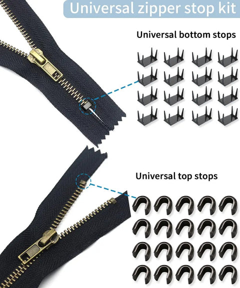 Zipper Repair Kit 52 Pieces Universal Five Zipper Replacement Slider Kit with top and bottom stops for jackets and bags