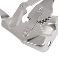 Close-up of Hood Hinge Pair For 1955 Chevy Bel Air Nomad One Fifty Two Ten Cars with steel construction and galvanized silver finish