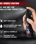Hand holding spray bottle of Car Nano Paint Coating Kit 120ml Plus 100ml Water Displacement Scratch Repair Spray Nano Ceramic Coating