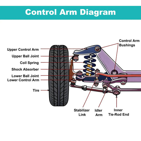 2-Piece Front Lower Control Arms With Ball Joint Fit Chevrolet Sonic 2012 2013 2014 2015 2016 2017 2018 2019 2020 OE-Grade Replacement Beefed-Up Steel Direct Fit Suspension Upgrade For Smoother Handling And Tight Steering. control arm diagram with front suspension labels