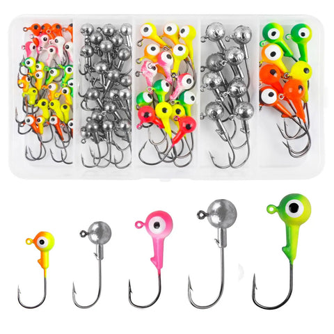 75 Piece Jig Head Hook Set With Assorted Round Jig Heads For Bass Crappie Trout Walleye Saltwater And Freshwater Fishing Tackle