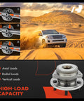 2 Pack Front Wheel Bearing And Hub Assembly That Fits Jeep Cherokee Wrangler Grand Cherokee Comanche TJ Wagoneer And Grand Wagoneer 1989 Through 1999 Models Off Road Ready, shown with axial, radial, and vertical load capacity