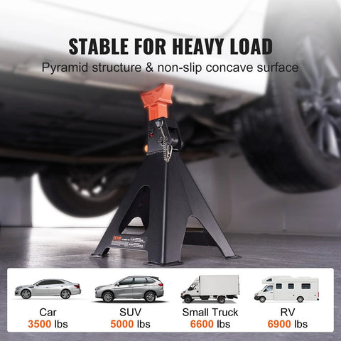 VEVOR 6-ton jack stands, red, double-locking, 14.2-23 in adjustable height, pair