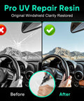 Windshield Chip And Crack Repair Kit 2026 Upgrade with before and after results of glass repair liquid on windshield