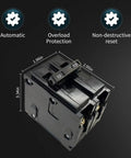 15 Amp 2 Pole Plug In Circuit Breaker 10 Ka Breaking Capacity 120 240 Volt Thermal Magnetic Trip dual pole close-up view with dimensions