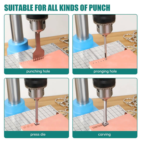 Leather Hole Puncher Hand Punching Machine Manual Press For DIY Leather Crafting, Punch Holes And Forming, Heavy Duty Stamping Tool with Chuck, PP Plate and Aluminum Plate for Precise DIY Projects in use