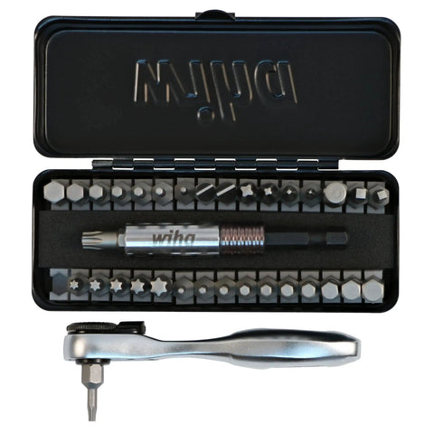 35 Piece Bit Ratchet Compact Storage Box Set With Slotted And Phillips Bits Square Torx And Hex 1/4 Inch Hex To 1/4 Inch Square Socket Adapter