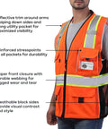 Heavy Duty Ansi Reflective Safety Vest In Bright Orange Mesh With Multi Function Pockets And 3M Retroreflective Tape Delivering Deadly Night Shift Visibility For Daily Grind, featuring reinforced stresspoints and zipper closure.