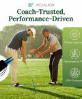 Coach assisting golfer on range using 2 Pack Golf Alignment Sticks For Swing Training And Setup, Durable Telescopic Alignment Rods.