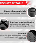 Durable Rubber Floor Jack Pad with Universal Fit, Anti Slip Cross Grooved Protector details showing materials and uses