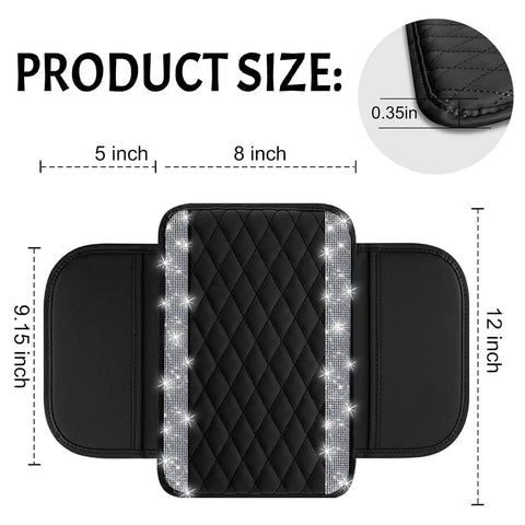 Bling Center Console Cover With Leather Arm Rest Cushion And Dual Storage Pockets Universal Auto Armrest Protector Silver Interior Accessory For Most Vehicles, size 12x9.15 inches