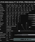 Boss Level Electric Screwdriver Tool Kit With 155 Precision Bits For Quick Fixes And Reliable Performance Featuring Variable Torque Settings And Compact Ergonomic Handle For Any Project, showing various precision bits layout.