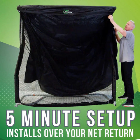 Pro Series Large 9 Golf Simulator Kit with Flex Screen being installed over Net Return Pro Series 9 net in 5 minutes.