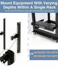 Heavy Duty 2U Server Rack Depth Extender Kit Rock Solid 4 Inch Deep Recess Mount Adapter on server rack for mounting equipment.