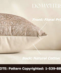 Floral Throw Pillow Cover 18x18 Inch One Sided Front Floral Print Back Plain Cotton for Couch Sofa Bed Living Room Neutral Camel Decor Vintage Block Print Accent Pillow Cover for Modern Home, floral front and cotton back