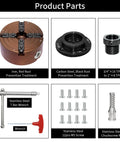 SIIIXS 4-Inch wood lathe chuck set with 1x8TPI thread and 3/4x16TPI adapter; includes stainless T-bar wrench and screws.