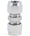Closmos 304 stainless steel compression tube fitting union with double ferrules, 1/8 in OD x 1/8 in OD