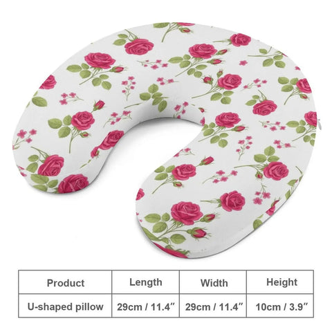 U Shaped Travel Neck Pillow For Women Comfy Plush Comfort For Sleeping And Napping Breathable Floral Pink Rose Vintage Design Ideal For Planes Cars And Travel, dimensions 29cm, 11.4 inches
