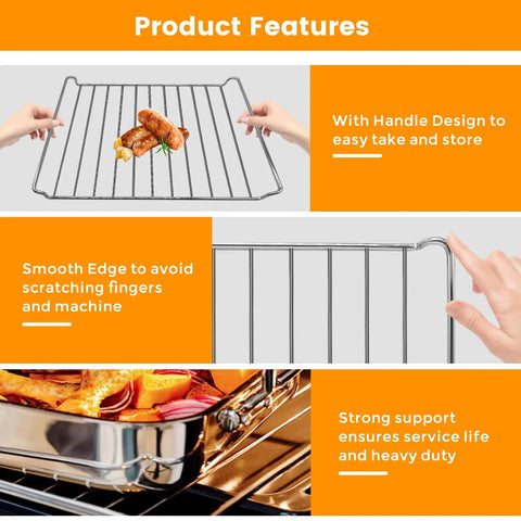 Air Fryer Wire Rack For Cuisinart TOA 60 65 70 Convection Toaster Oven Stainless Steel with handles and smooth edges for safety