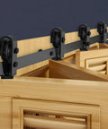 Bi Folding Sliding Barn Door Hardware Track Kit Heavy Duty Steel Rails for Four 12 Inch Closet Pantry Laundry Doors installed