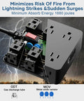 Go-To Universal Travel Power Adapter With 12 Wide-Spaced Outlets On Three Sides, internal surge protector components shown