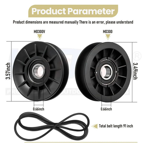 Heavy Duty Tractor Drive Belt Kit With V Idler Pulley And Flat Idler Pulley For One Half Inch By Ninety One Inch Belt Replacement