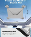 Hella Secure Starlink Mini Suction Cup Mount For Cars And Rvs With Heavy Duty Glass Suction Cups Non Slip Silicone Pads To Crush Bumpy Trails And Keep Your Setup Locked Down White, showing dimensions and shock absorption design.