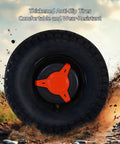 Big Boy Two Seater Electric Golf Cart With Knobby Off Road Tires And Rock Solid 60V Lithium Power Plant Throttling Out At 800W thickened anti-slip tire in action on gravel.
