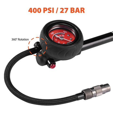 High Pressure Shock Pump With Gauge For Mountain Bikes 400 PSI Front Fork And Rear Shock Inflator with 360° Rotation