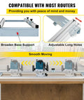 Knockout Router Sled For Dedicated Woodworkers 64 Inch Wide Slab Guide Jig with adjustable long holes and broaden base support.