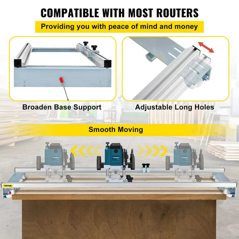 Knockout Router Sled For Dedicated Woodworkers 64 Inch Wide Slab Guide Jig with adjustable long holes and broaden base support.