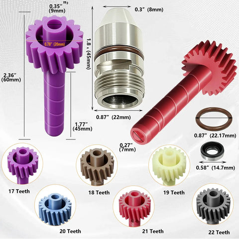 19 Tooth Speedometer Driven Gear And Seal Kit For TH350 Transmission Ready To Roll Fits Muncie T10 Saginaw 3 To 4 Speed T5 Powerglide 200 To 350 Trans Includes 18 To 22 Teeth Options For Accurate Readings And Easy Install. 19-tooth gear, seal and housing set with size markings