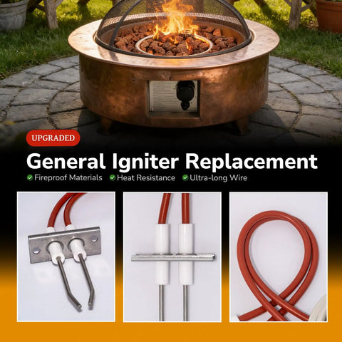 Extra Long 24 Inch Gas Grill Igniter Replacement Spark Generator With Double Electrode shown with components and cables