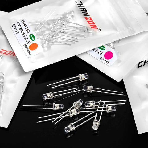Led Diode Lights Assortment Kit 100Pcs 3mm With Clear Lens 2 Leads Dc 20mA 10 Colors Mixed Red Green Blue Yellow Orange