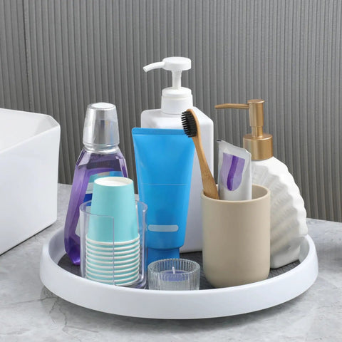12 Inch Non Skid Turntable Lazy Susan Organizer 4 Pack For Cabinet Countertop Pantry Fridge Vanity And Under Sink Storage Spinning Rack For Spice Jars Cans And Grab And Go Essentials holding bathroom essentials