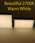 Three sizes of 2700K warm white 6x9 inch paver light in a dimly lit room, showcasing brightness and sleek design.