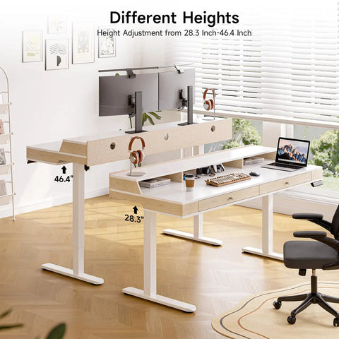 Sit Stand Desk With Drawers And Shelves 47 By 23.6 Inch Electric Height Adjustable Standing Desk With Storage Memory Presets