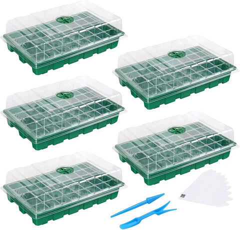 Seed Starter Tray 5 Pack Seedling Propagator Kit With Humidity Vented Domes And Base For Seed Starting 40 Cells Per Tray Total 200 Cells