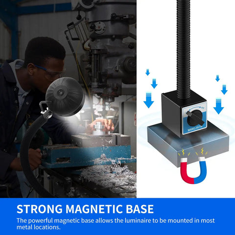 Hella Bright 2000 Lumen Magnetic Work Light With Flexible Arm And Rock Solid Base For Lathes Workbenches And Heavy Duty Premium Industrial Workshops In Black