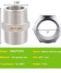 Beefy Two Pack Hex Nipple 1 Inch by 1 Inch Male Pipe Fittings, 304 Stainless Steel NPT Threaded Pipe Adapters, size and dimensions