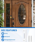 Lit LED Doorbell Button Push Button, Wired Replacement with Wall Mount, shown installed on wooden front door