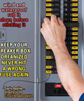 Person installing 129 Waterproof Fuse Box Labels For Electrical Panels on yellow circuit breaker labels, clear and durable.