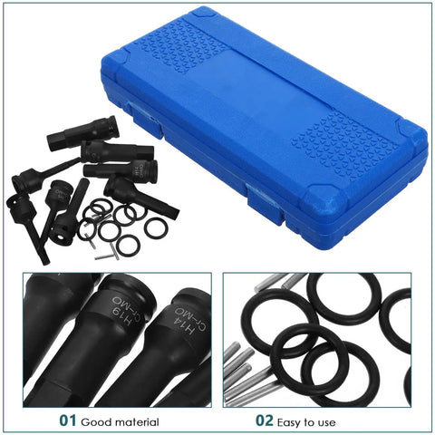 Heavy Duty 1/2 Inch Impact Hex Socket Set With Thin Wall Deep Sockets And Extension Bar Perfect For Lug Nut Keys Wheel Auto Work And Heavy Mechanical Jobs That Last. Blue case with black impact sockets, rings, and pins