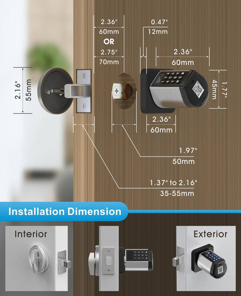 Installation diagram for Deadbolt Smart Bluetooth Door Lock With Keyless Entry And Keypad, App Control, IC Card And Mechanical Key Backup.