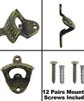 Retro Metal Wall Mounted Bottle Cap Opener Set Packs Twelve Heavy Duty Pull Tabs That Kick Ass At Opening Crown Caps Keeping Your Garage Or Basement Bar Super Chill, showing antique bronze opener and mounting screws.