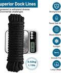 Four Pack Half Inch By Fifteen Foot Boat Dock Lines With Pre Spliced Twelve Inch Eyelet Black Marine Grade Double Braided Nylon on scale