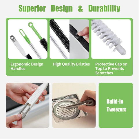 3 Piece Drain Cleaning Brush Set With Flexible Drain Brush And Crevice Brush for Kitchen Sink Bathroom Toilet Vent Scrubber