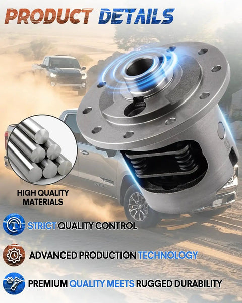 Limited Slip Differential Locker For GM 8.5 And 8.6 Inch Axles With 30 Spline 2.73 And Up Gear Ratio Fits Chevy Avalanche And Silverado Posi Unit Premium Install Kit Included, showing product details and quality materials.