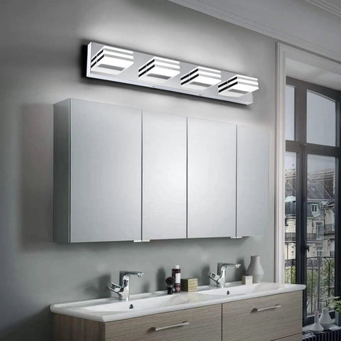 Four Light Chrome Bathroom Vanity Light Over Vanity 27 Inch LED Bath Bar Fixture 24W 6000K Daylight Modern Mirror Lighting